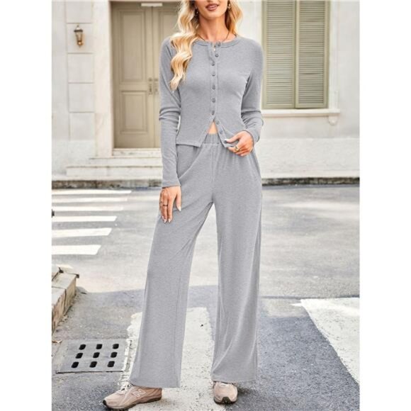 Button-Up Top & Wide Leg Pants Set - Picture 5 of 6